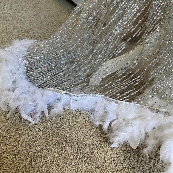 House of Jade Sky Sequin Party, Cocktail, Prom Dress with Feather Detail - Picture 7 of 12